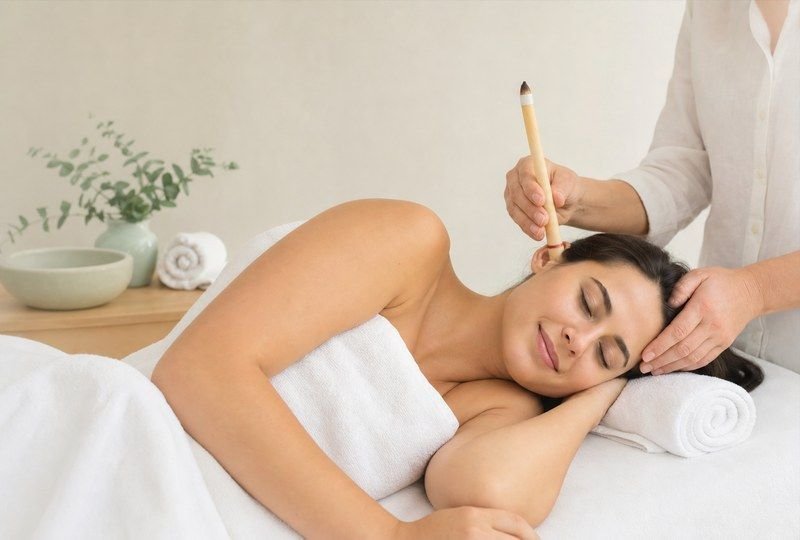 Professional ear candling session at New Jersey Colonic in New Jersey — relaxing, calm, and private environment