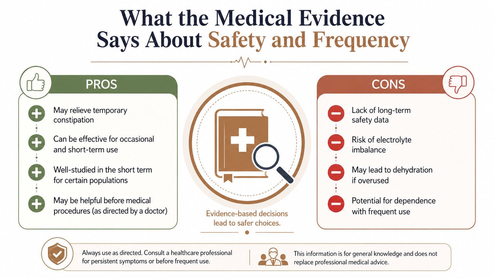 An infographic showing the medical pros and cons of using colonics for health and safety.